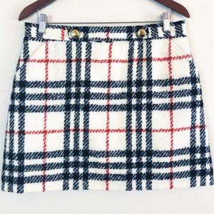 Molly B Plaid Cream/Red/Black Wool A-line Mini Skirt - Size 12